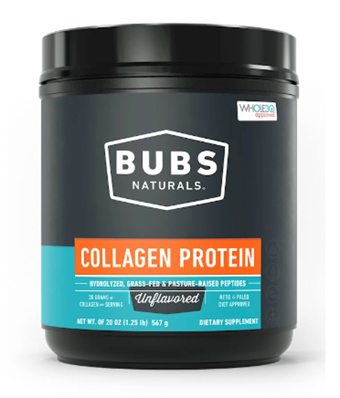 Product Bubs Collagen post-workout muscle recovery supplements for women. CB.